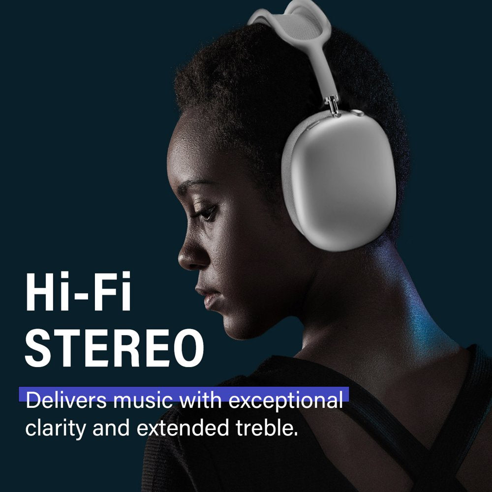 Pro Wireless Headphones Bluetooth,Active Noise Canceling over Ear Headphones with Microphones Hifi Audio Headset for Iphone/Android-Silver