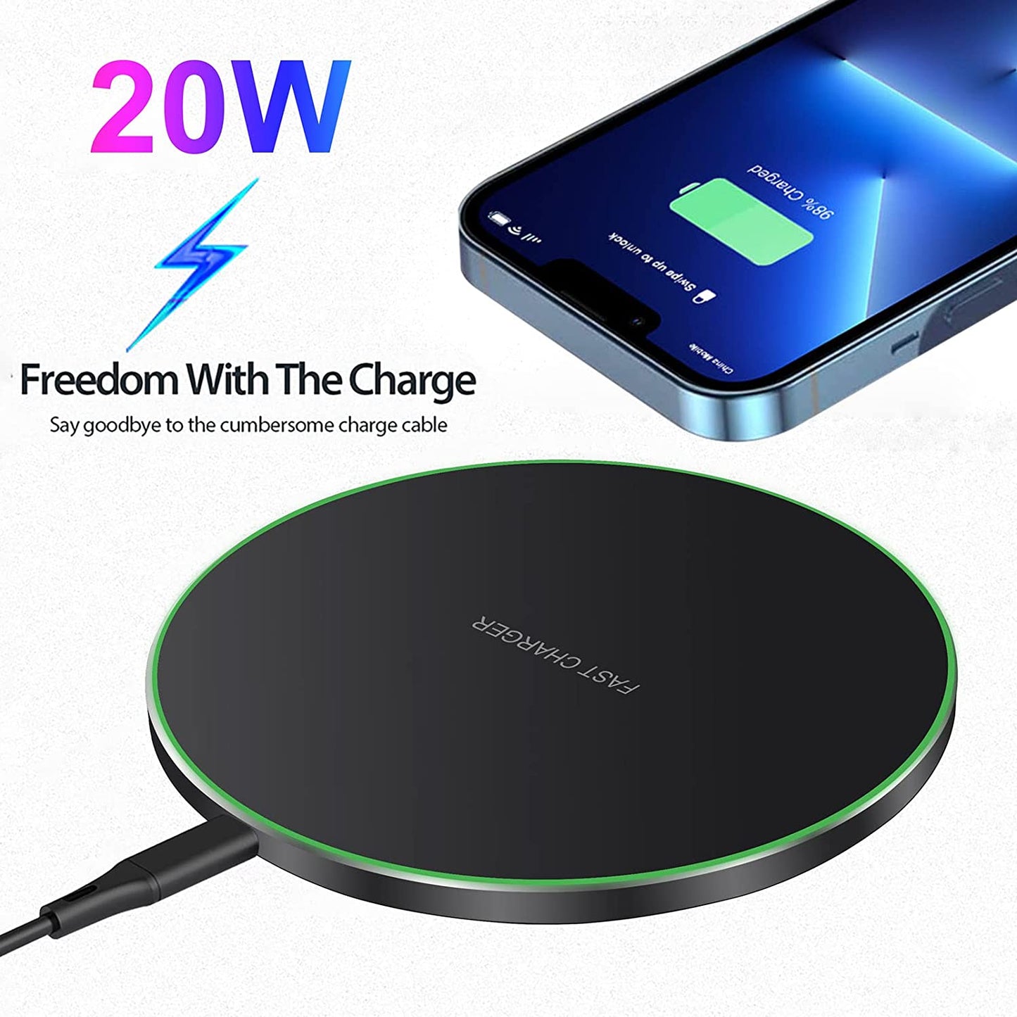 Fast Wireless Charger,20W Max Wireless Charging Pad Compatible with Iphone 14/15/13/12/SE/11/11 Pro/Xs Max/Xr/X/8,Airpods; Wireless Charge Mat for Samsung Galaxy S23/S22/Note,Pixel/Lg G8 7
